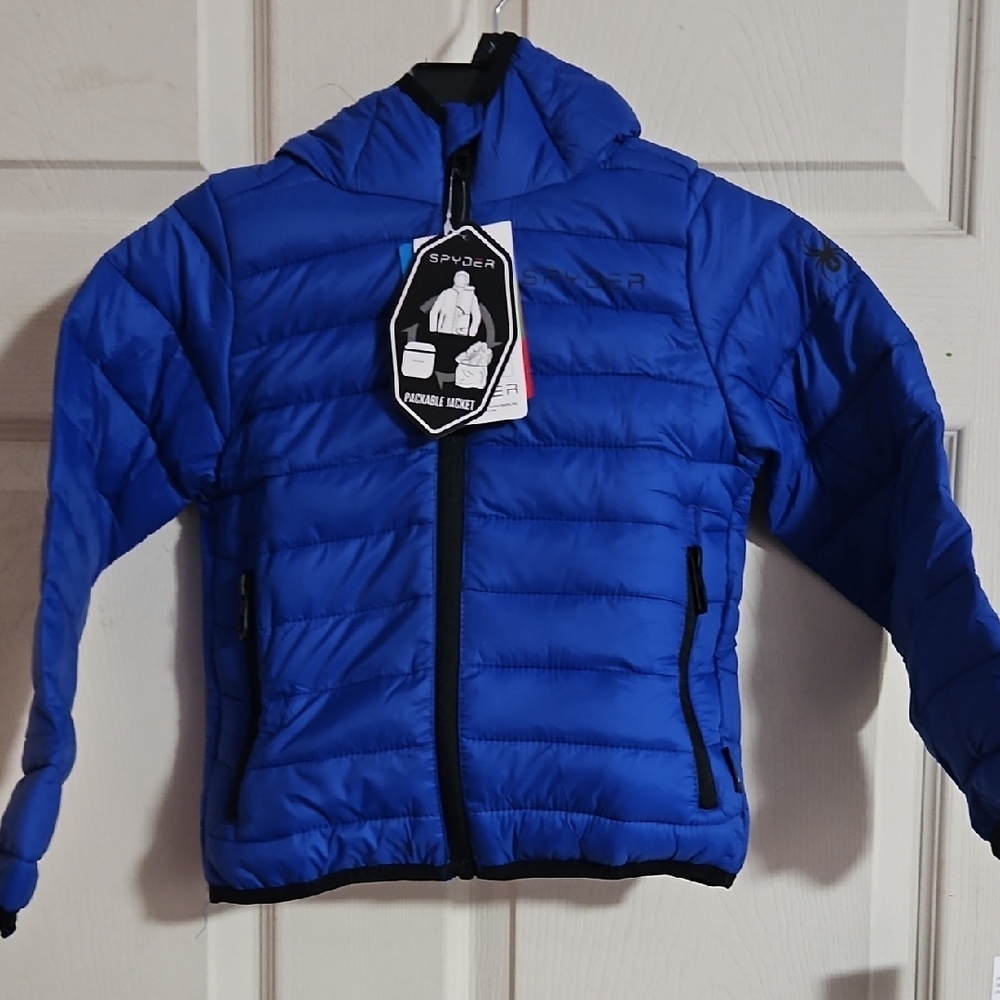 SPYDER BOYS PACKABLE PUFFER COAT: ELECTRIC BLUE: NEW WITH TAGS: SIZE 4